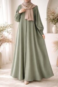 elegant sage green abaya outfit inspiration minimalist modest fashion look 2026